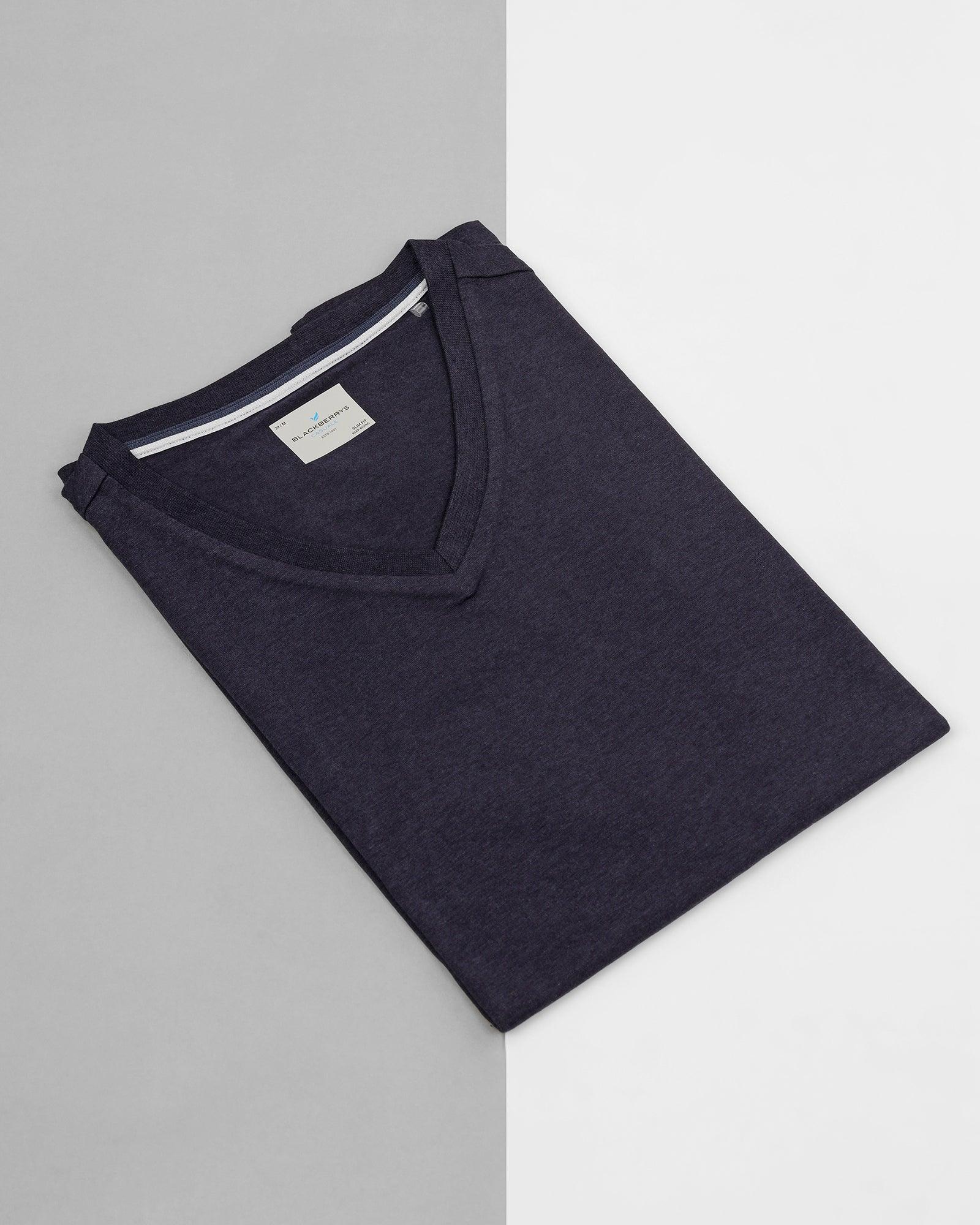 V-Neck Dress Blue Solid T-Shirt - Koi