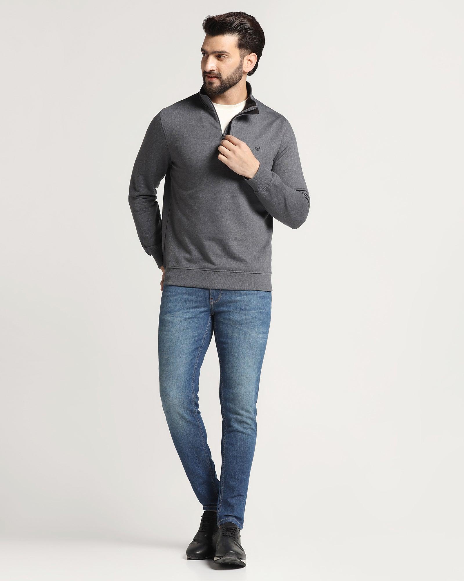 High Neck Grey Melange Solid Sweatshirt - Pipper - Blackberrys