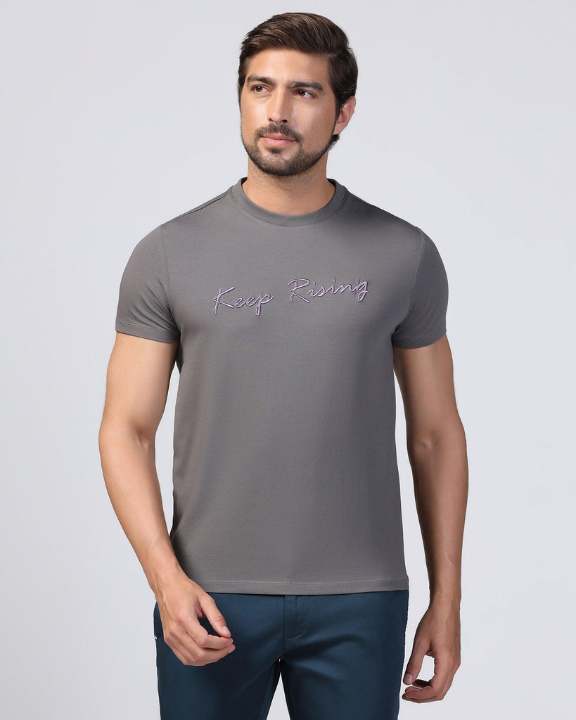 Crew Neck Grey Printed T-Shirt - Levi