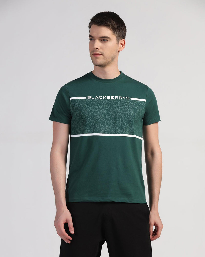 Crew Neck Hunter Green Printed T-Shirt - Peak