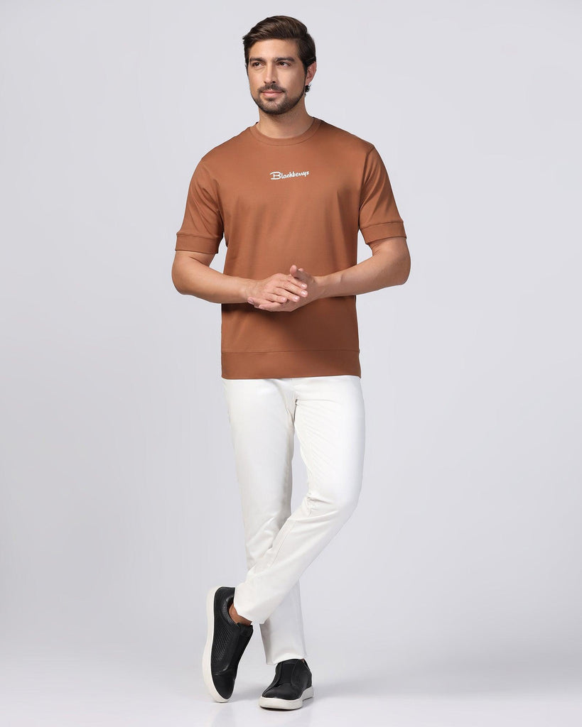 Crew Neck Khaki Printed T-Shirt - Elijah