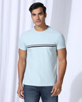 Crew Neck Light Blue Stripe T-Shirt - Lincoln