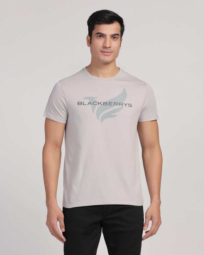 Crew Neck Light Grey Printed T-Shirt - Dote