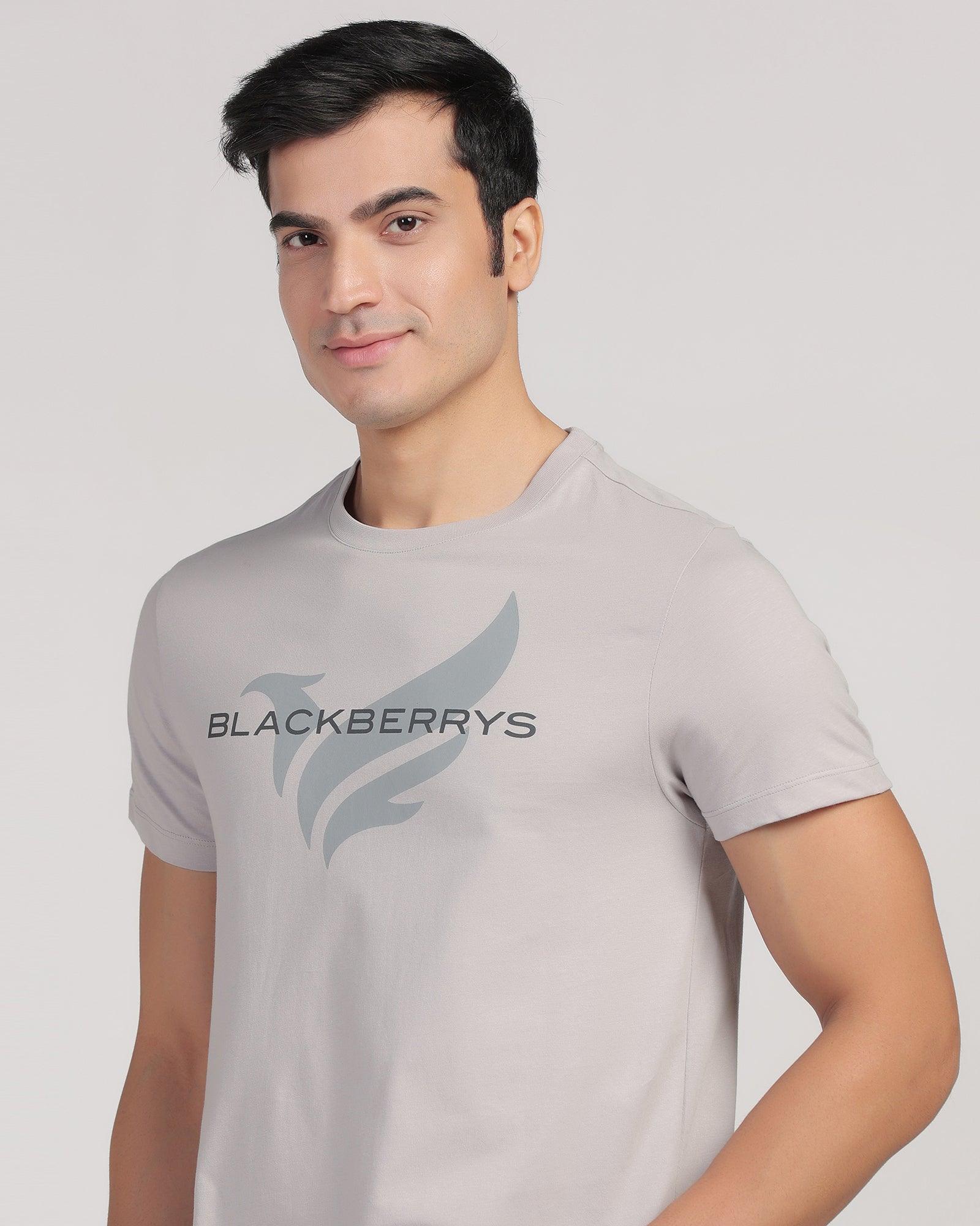 Crew Neck Light Grey Printed T-Shirt - Dote - Blackberrys