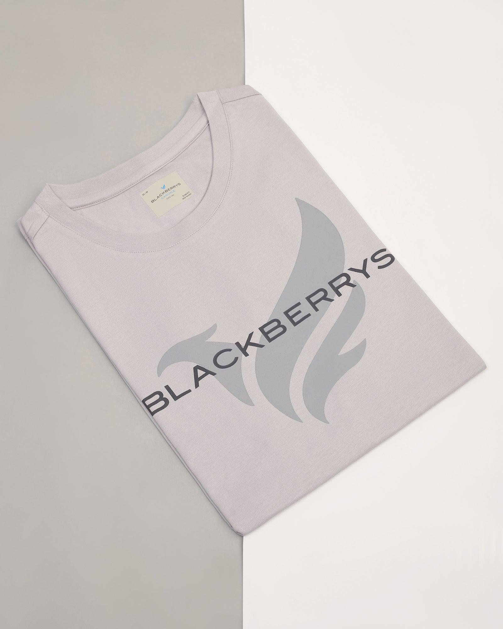 Crew Neck Light Grey Printed T-Shirt - Dote - Blackberrys