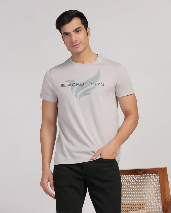 Crew Neck Light Grey Printed T-Shirt - Dote