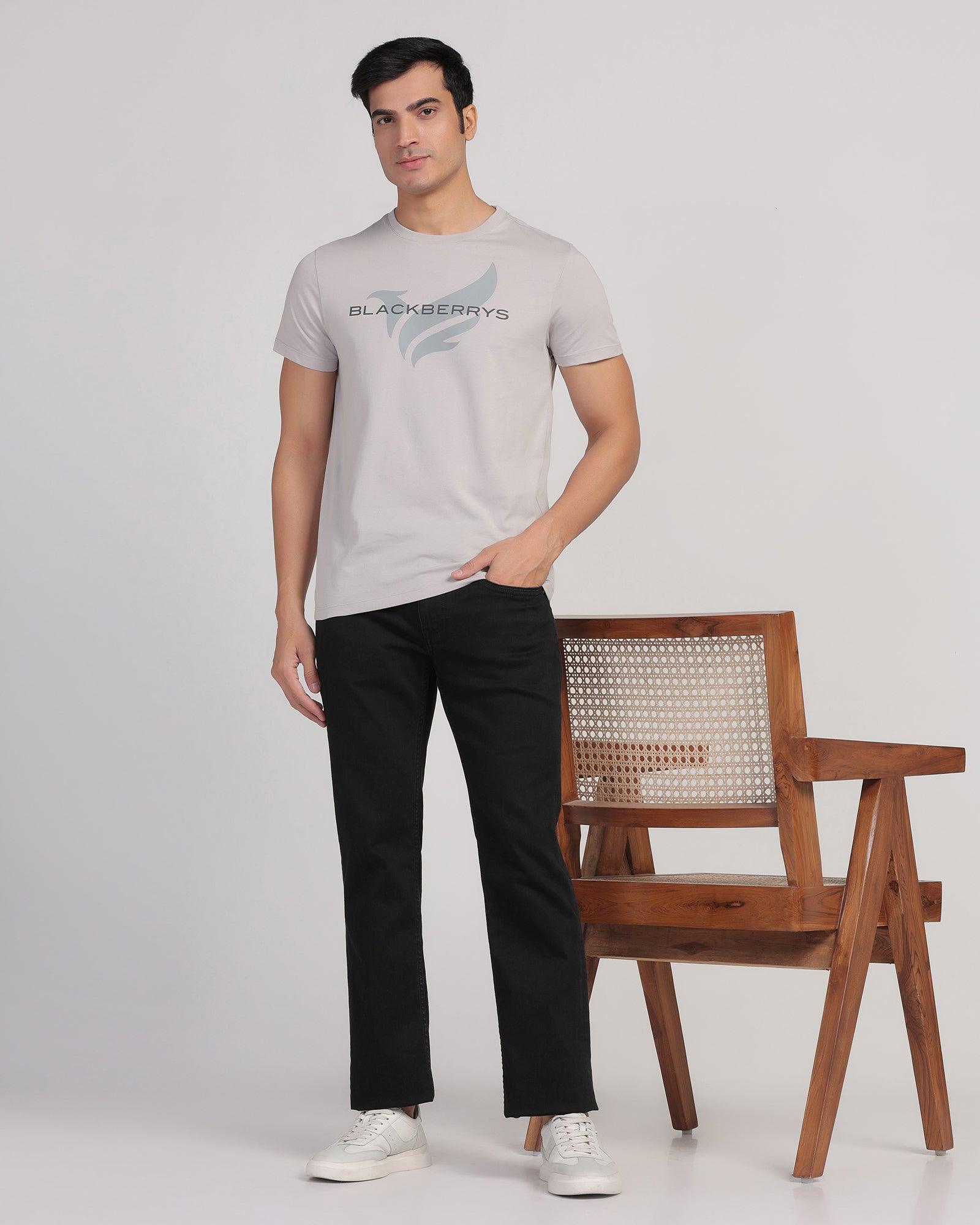Crew Neck Light Grey Printed T-Shirt - Dote - Blackberrys