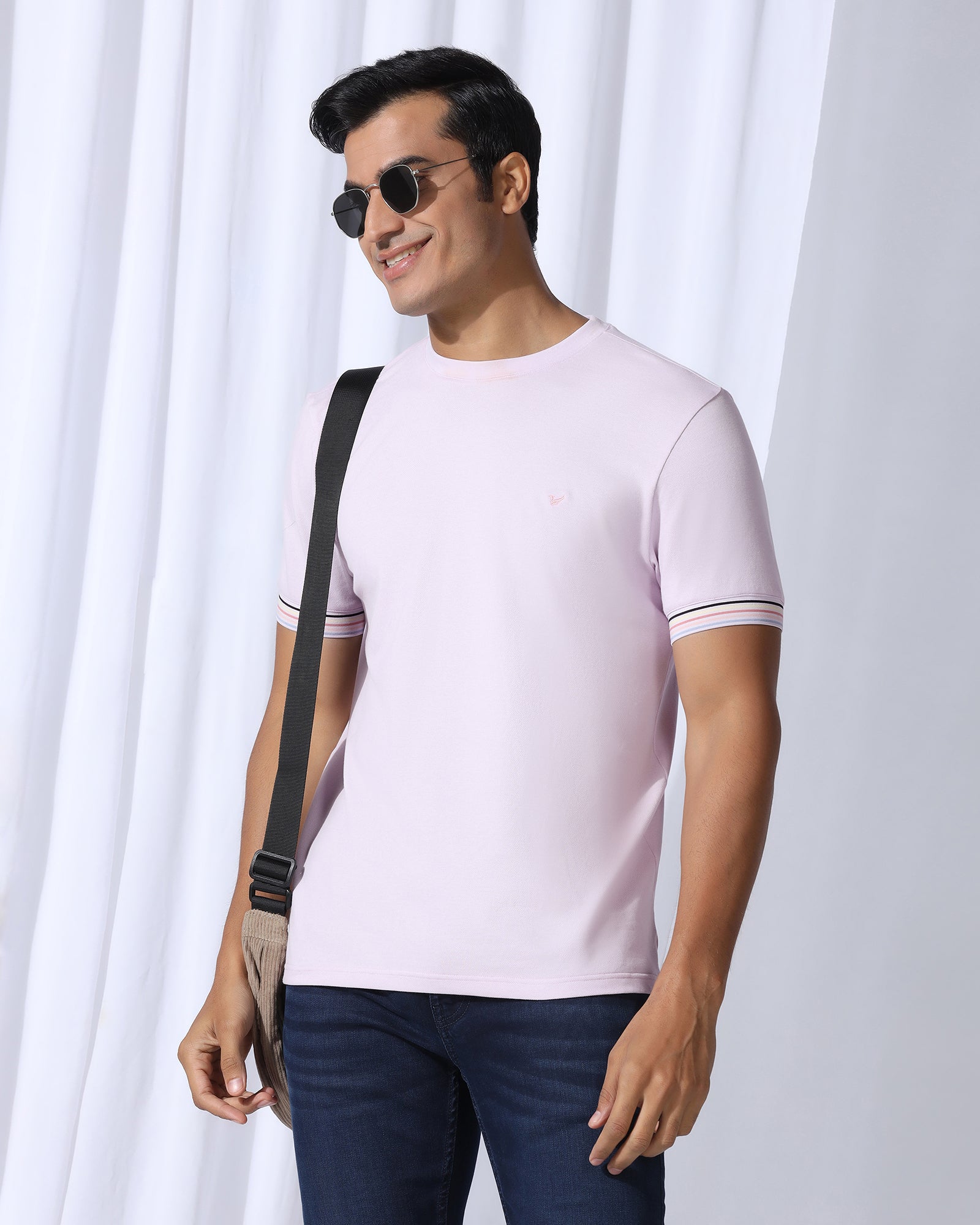 Crew Neck Light Purple Solid T-Shirt - Spectrum