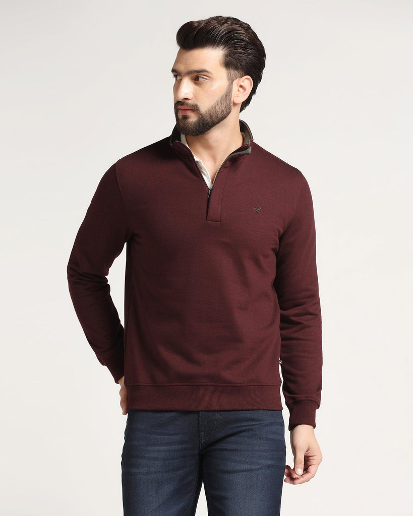 High Neck Maroon Melange Solid Sweatshirt - Pipper