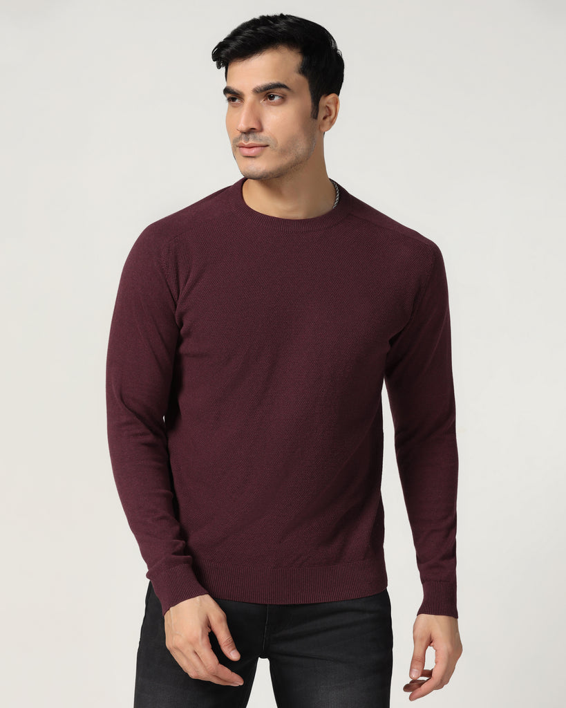 Crew Neck Maroon Structure Sweater - Raven