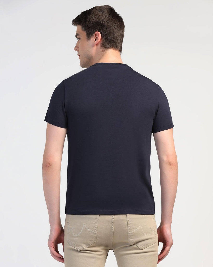 Crew Neck Navy Printed T-Shirt - Eline