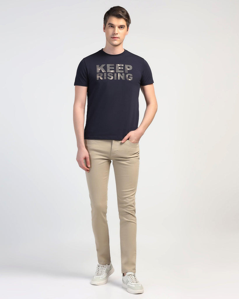 Crew Neck Navy Printed T-Shirt - Eline