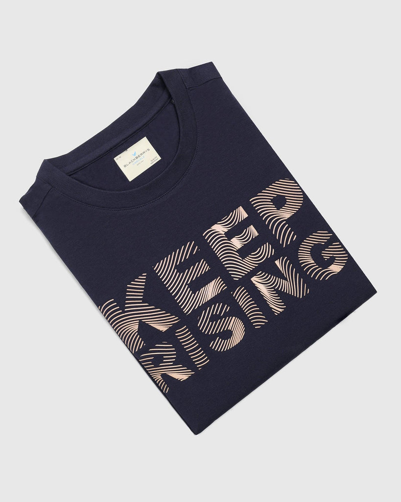 Crew Neck Navy Printed T-Shirt - Eline