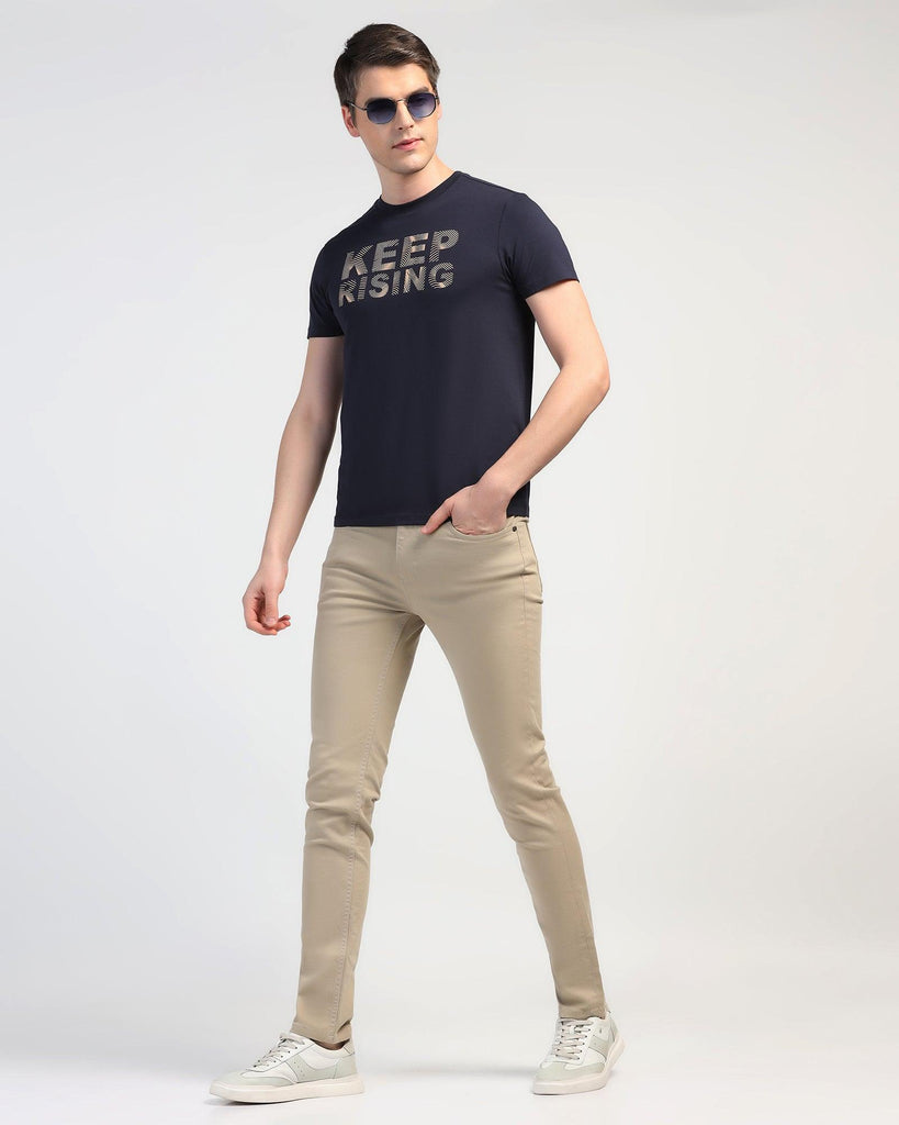 Crew Neck Navy Printed T-Shirt - Eline