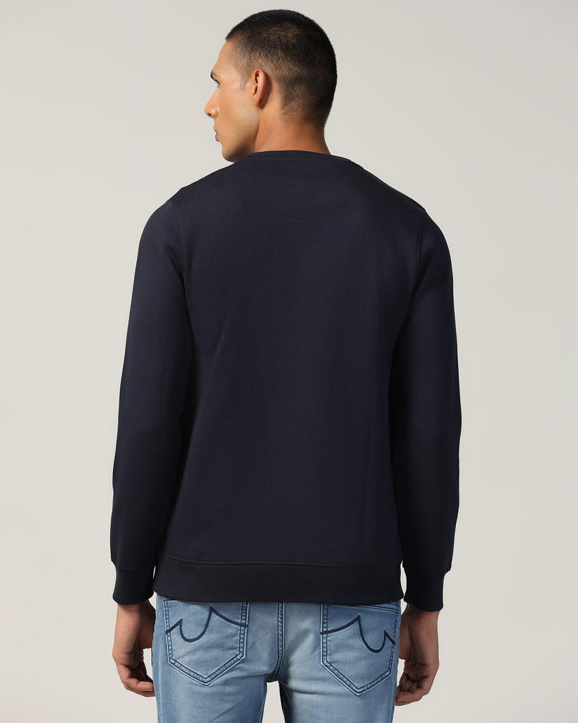 Crew Neck Navy Solid Sweatshirt - Stroke