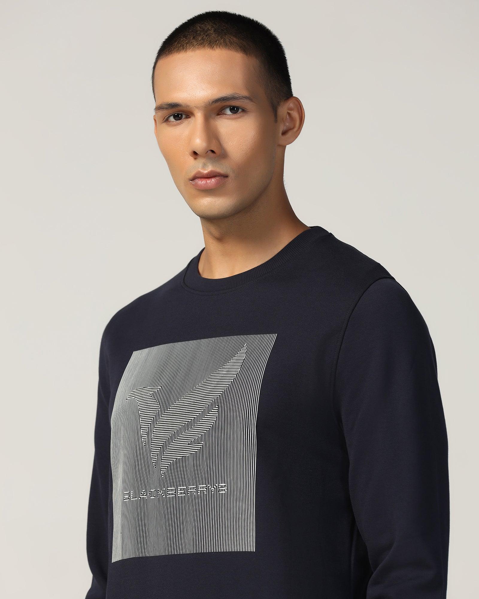 Crew Neck Navy Solid Sweatshirt - Stroke
