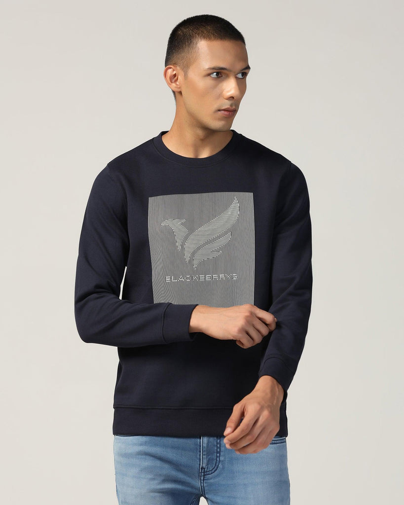 Crew Neck Navy Solid Sweatshirt - Stroke