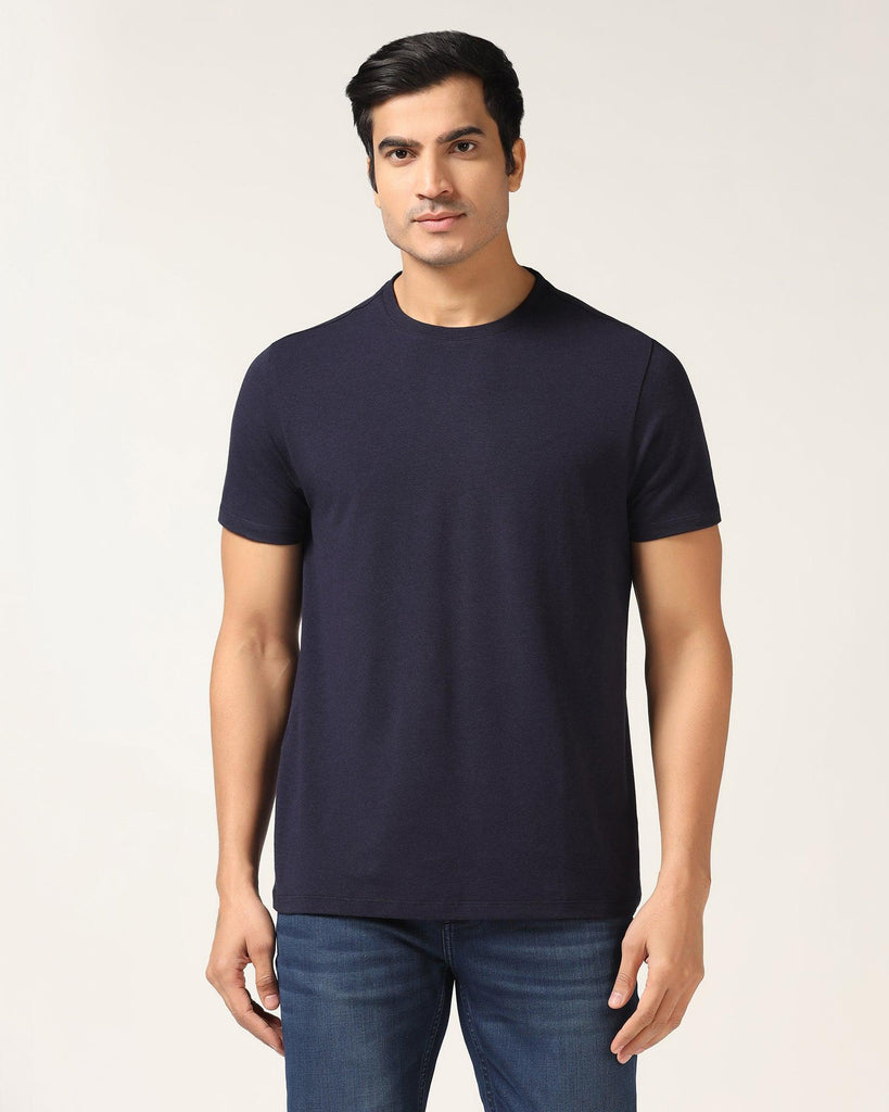 Crew Neck Navy Solid T-Shirt - Kai