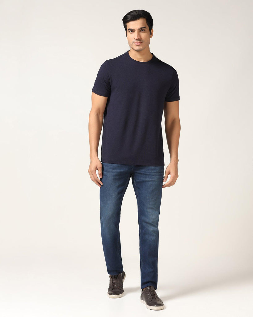 Crew Neck Navy Solid T-Shirt - Kai