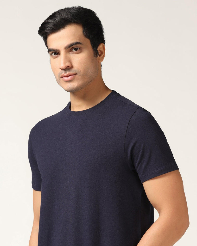 Crew Neck Navy Solid T-Shirt - Kai