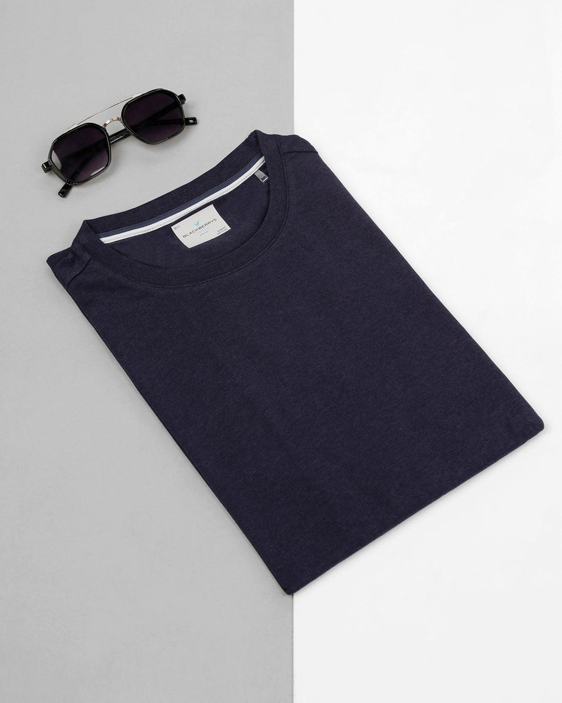 Crew Neck Navy Solid T-Shirt - Kai