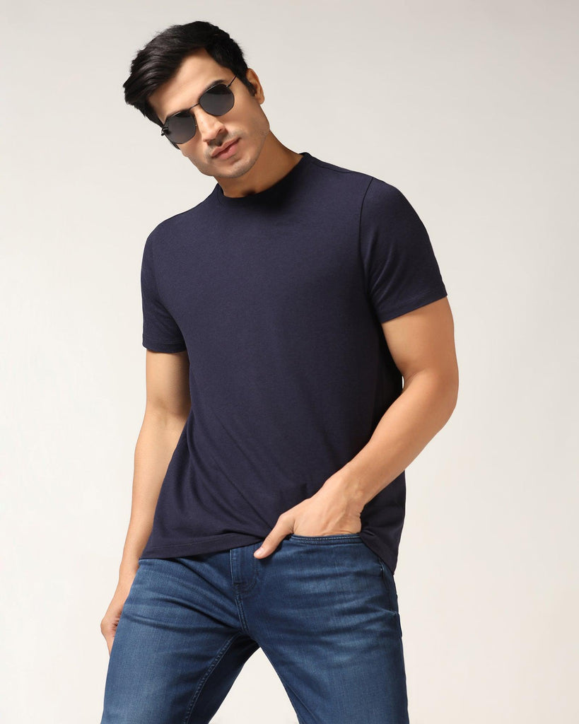 Crew Neck Navy Solid T-Shirt - Kai