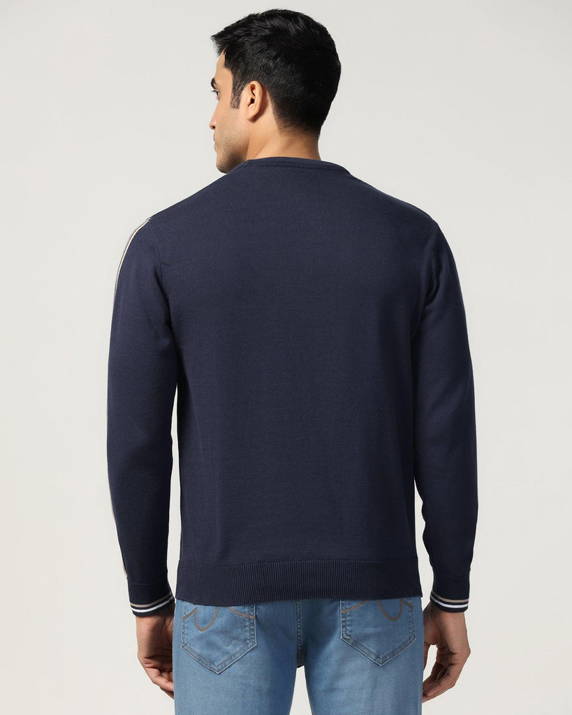 Crew Neck Navy Solid Sweater - Forge