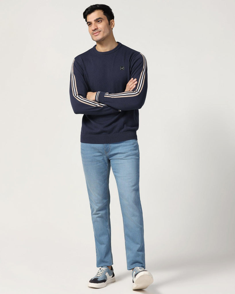 Crew Neck Navy Solid Sweater - Forge