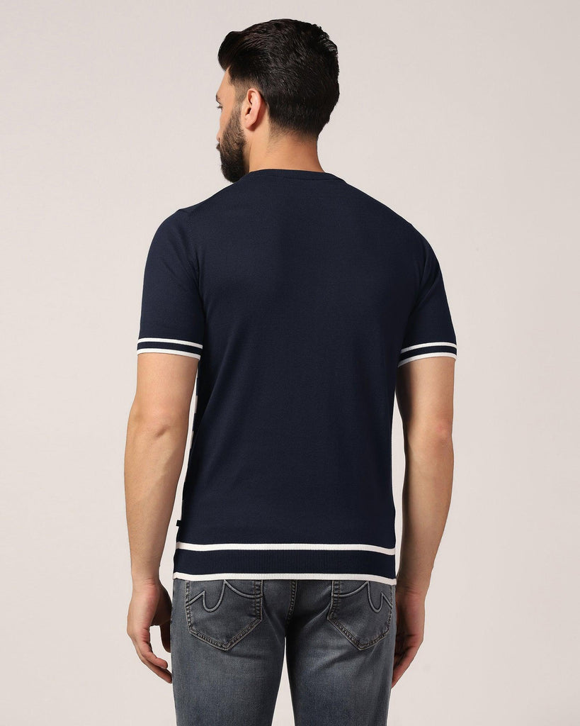 Crew Neck Navy Stripe T-Shirt - Rew