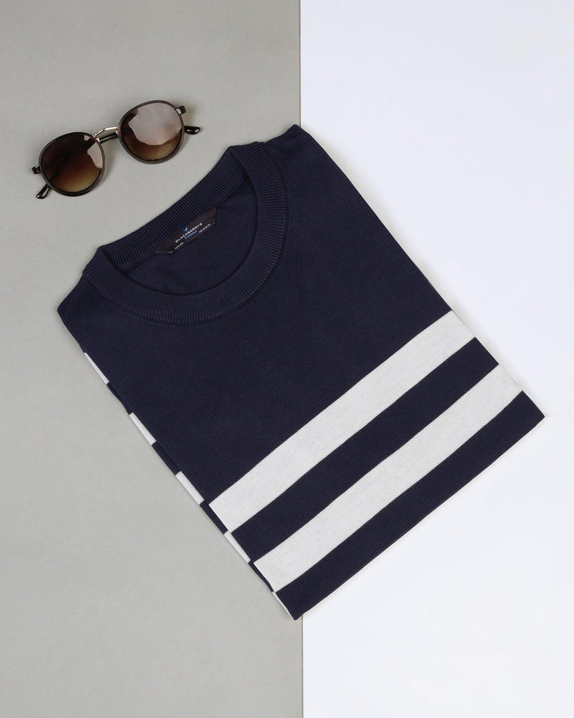 Crew Neck Navy Stripe T-Shirt - Rew