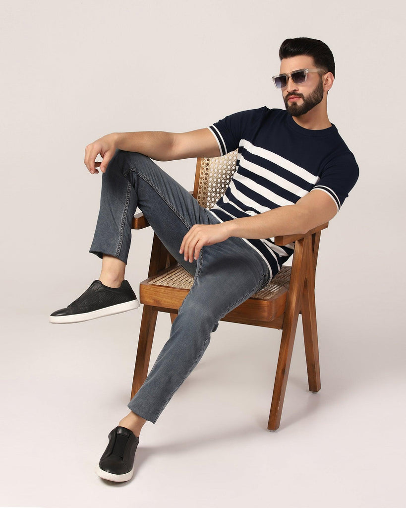 Crew Neck Navy Stripe T-Shirt - Rew