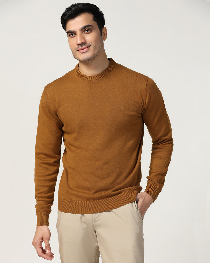 Crew Neck Ochre Solid Sweater - Harley