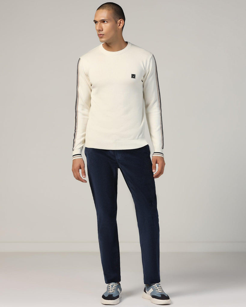 Crew Neck Off White Solid Sweater - Harley