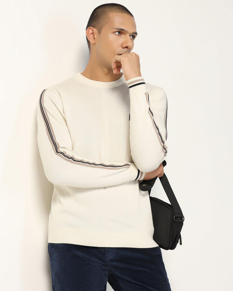 Crew Neck Off White Solid Sweater - Harley