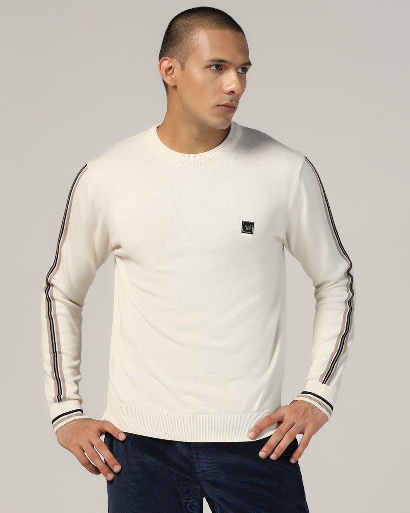 Crew Neck Off White Solid Sweater - Harley