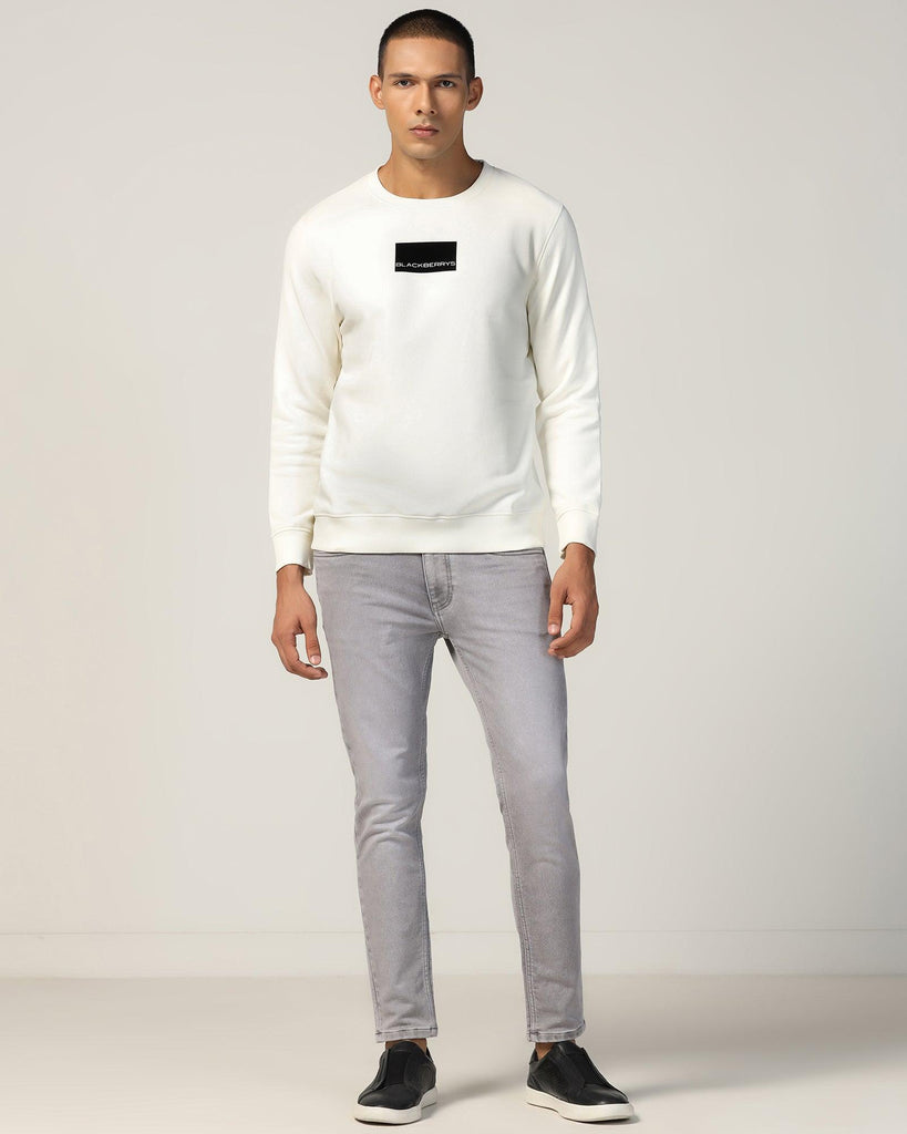 Crew Neck Off White Solid Sweatshirt - Uno