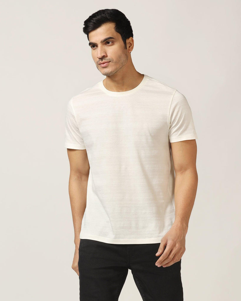 Crew Neck Off White Textured T-Shirt - Velt