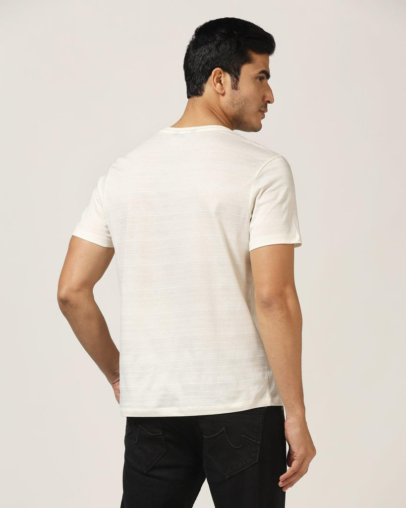 Crew Neck Off White Textured T-Shirt - Velt