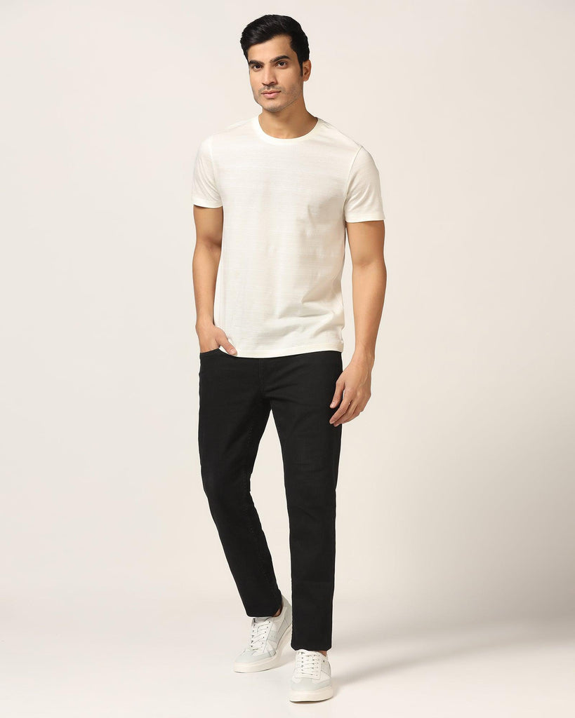 Crew Neck Off White Textured T-Shirt - Velt