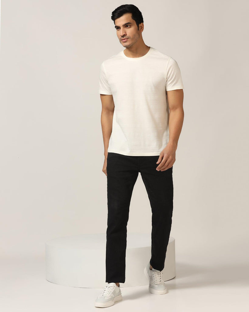 Crew Neck Off White Textured T-Shirt - Velt