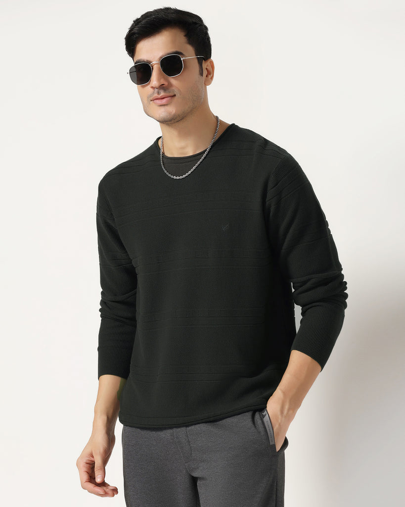 Crew Neck Olive Structure Sweater - Jacey