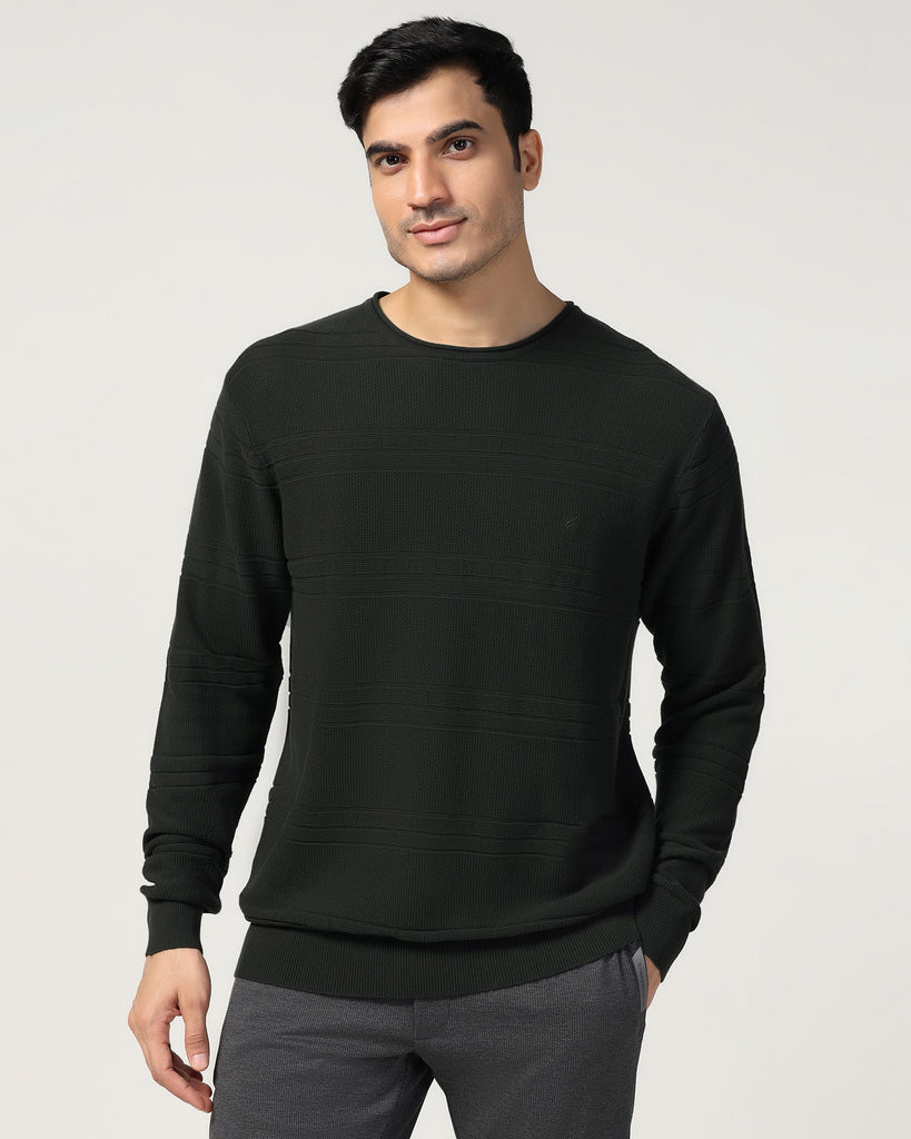 Crew Neck Olive Structure Sweater - Jacey