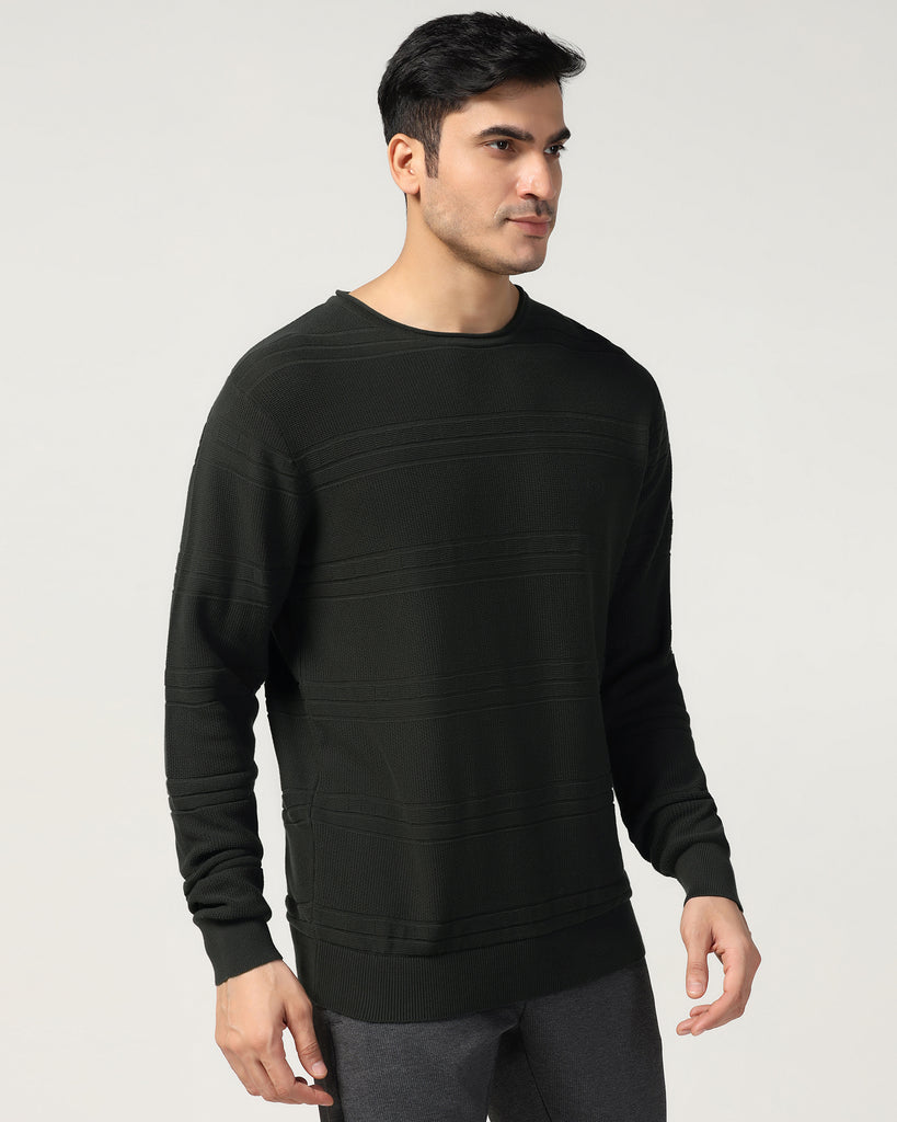 Crew Neck Olive Structure Sweater - Jacey