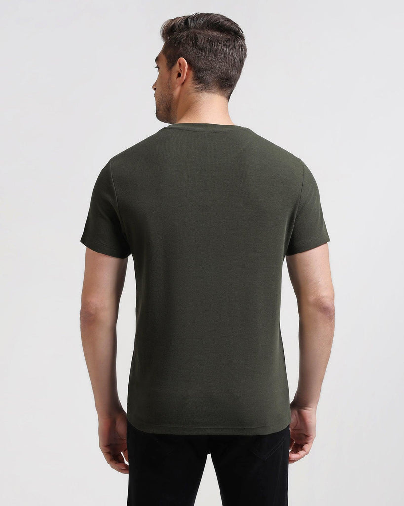 Crew Neck Olive Textured T-Shirt - Dae