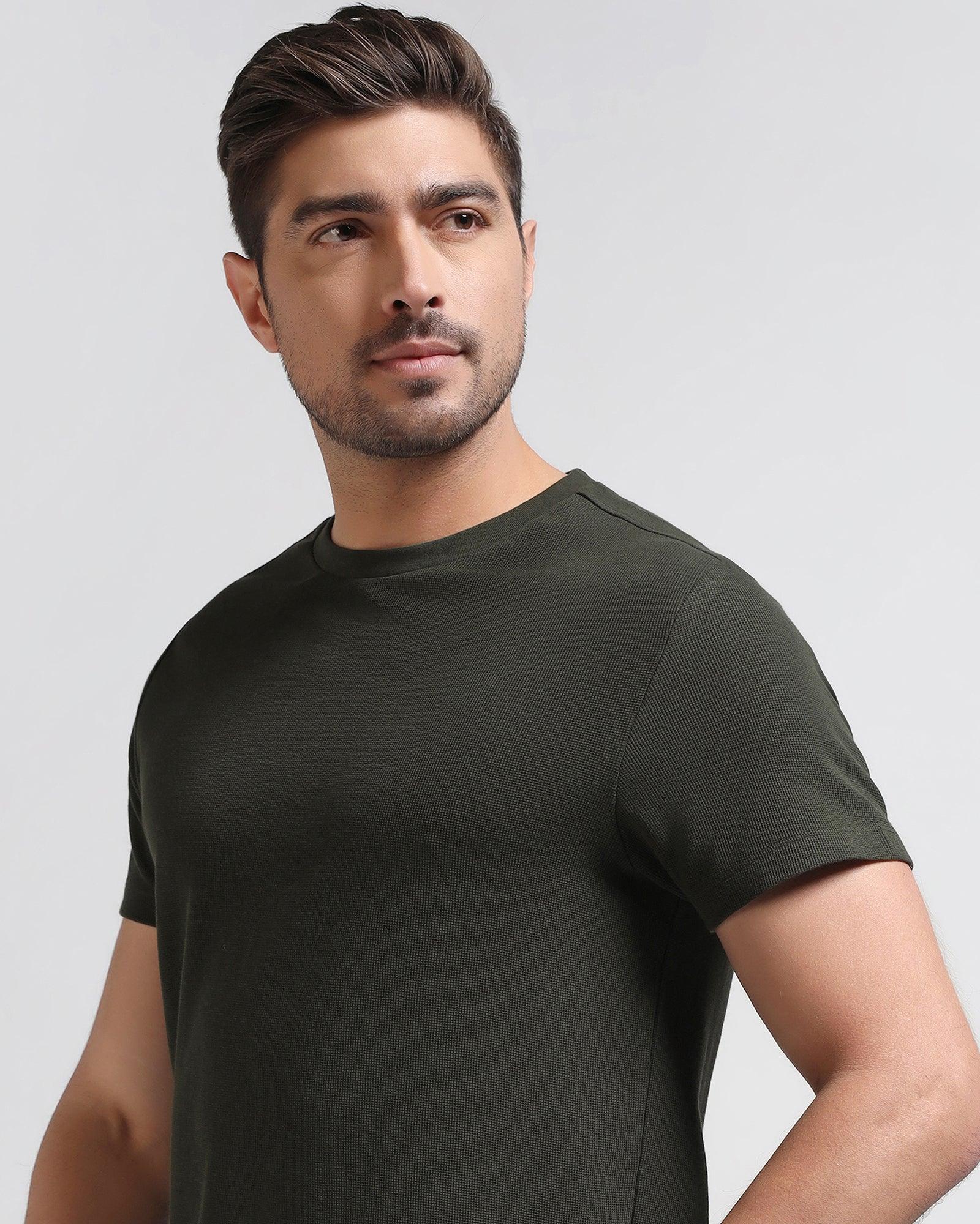 Crew Neck Olive Textured T-Shirt - Dae