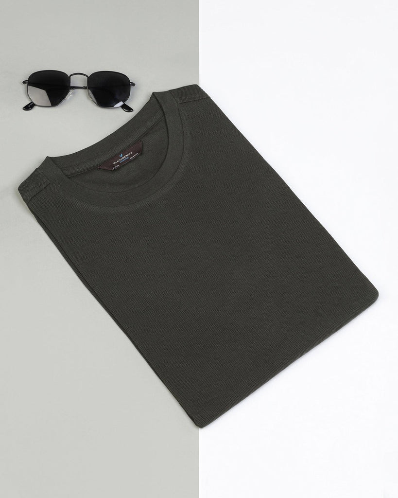 Crew Neck Olive Textured T-Shirt - Dae