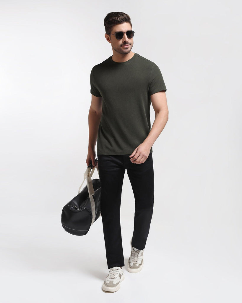 Crew Neck Olive Textured T-Shirt - Dae