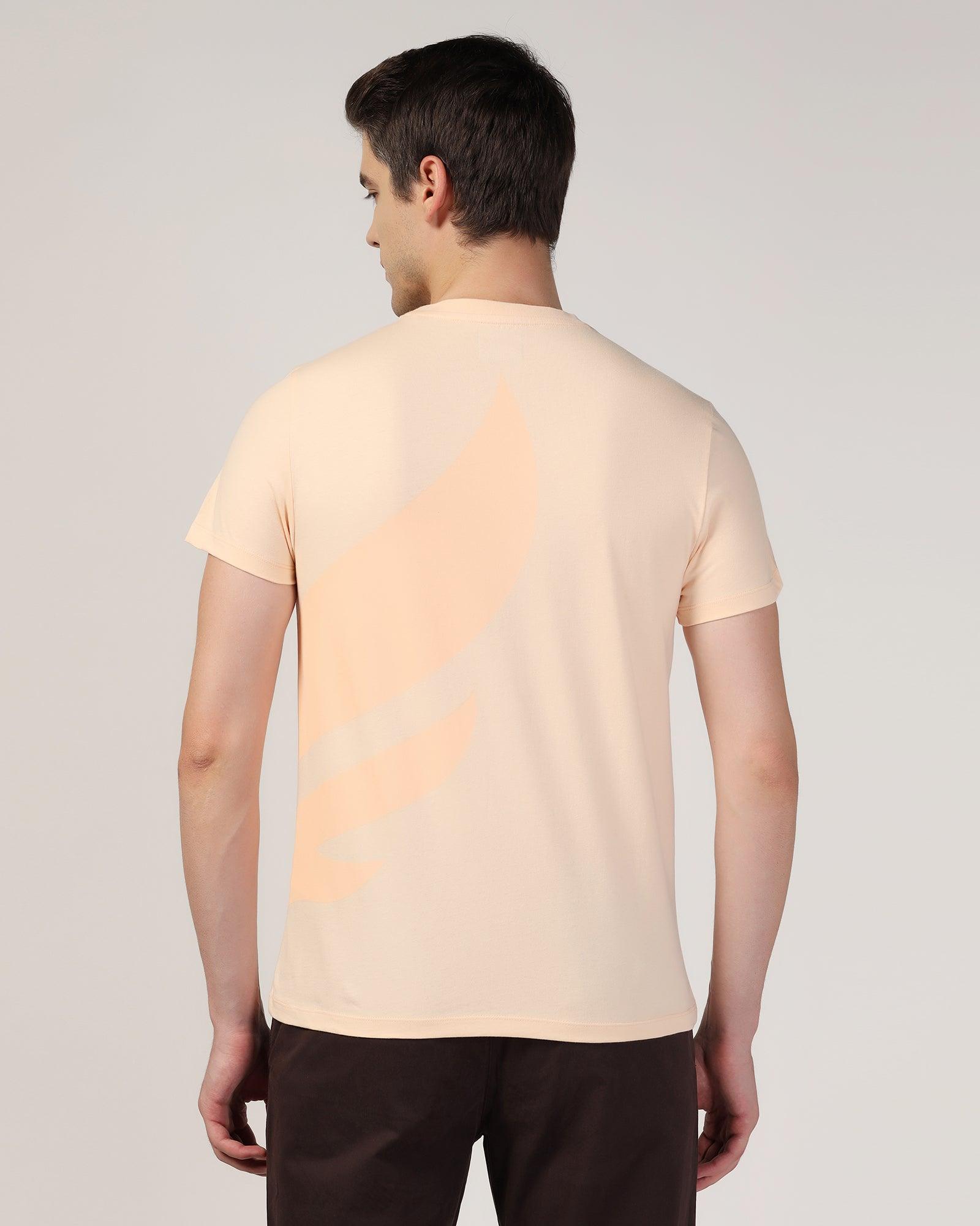 Crew Neck Peach Printed T-Shirt - Terrain - Blackberrys