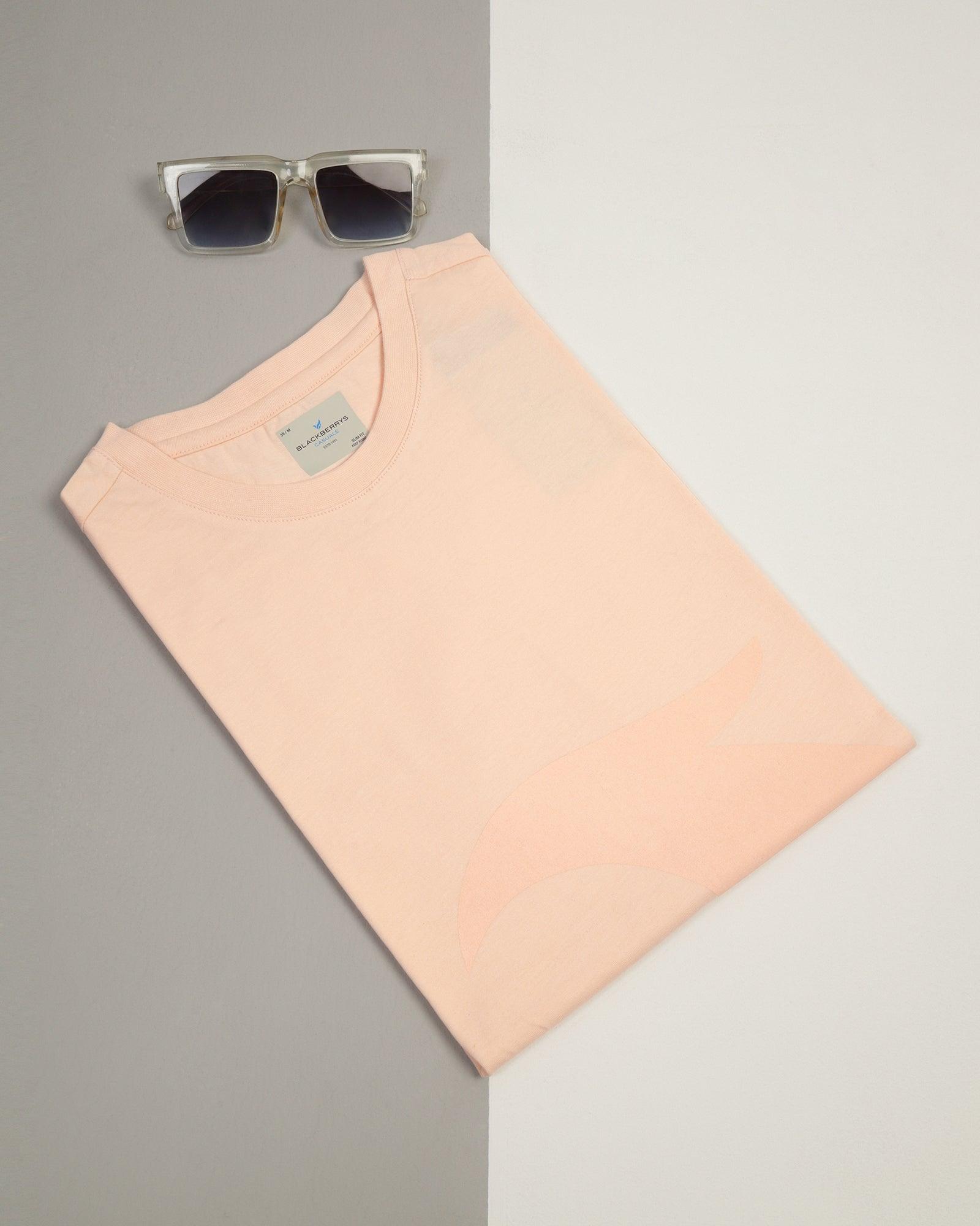 Crew Neck Peach Printed T-Shirt - Terrain - Blackberrys
