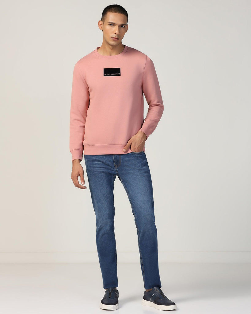 Crew Neck Pink Solid Sweatshirt - Uno